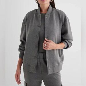 NWT Express Luxe Lounge Oversized Bomber Jacket Slate Gray Snap Front Size L